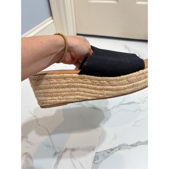 J Crew Canvas Espadrille Wedge Platform Black Strap Mules - Picture 5 of 5